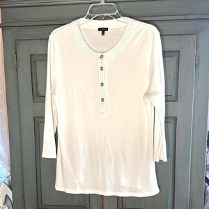 EUC Vintage Talbots White Tunic Style Top with Gold Metallic Accents